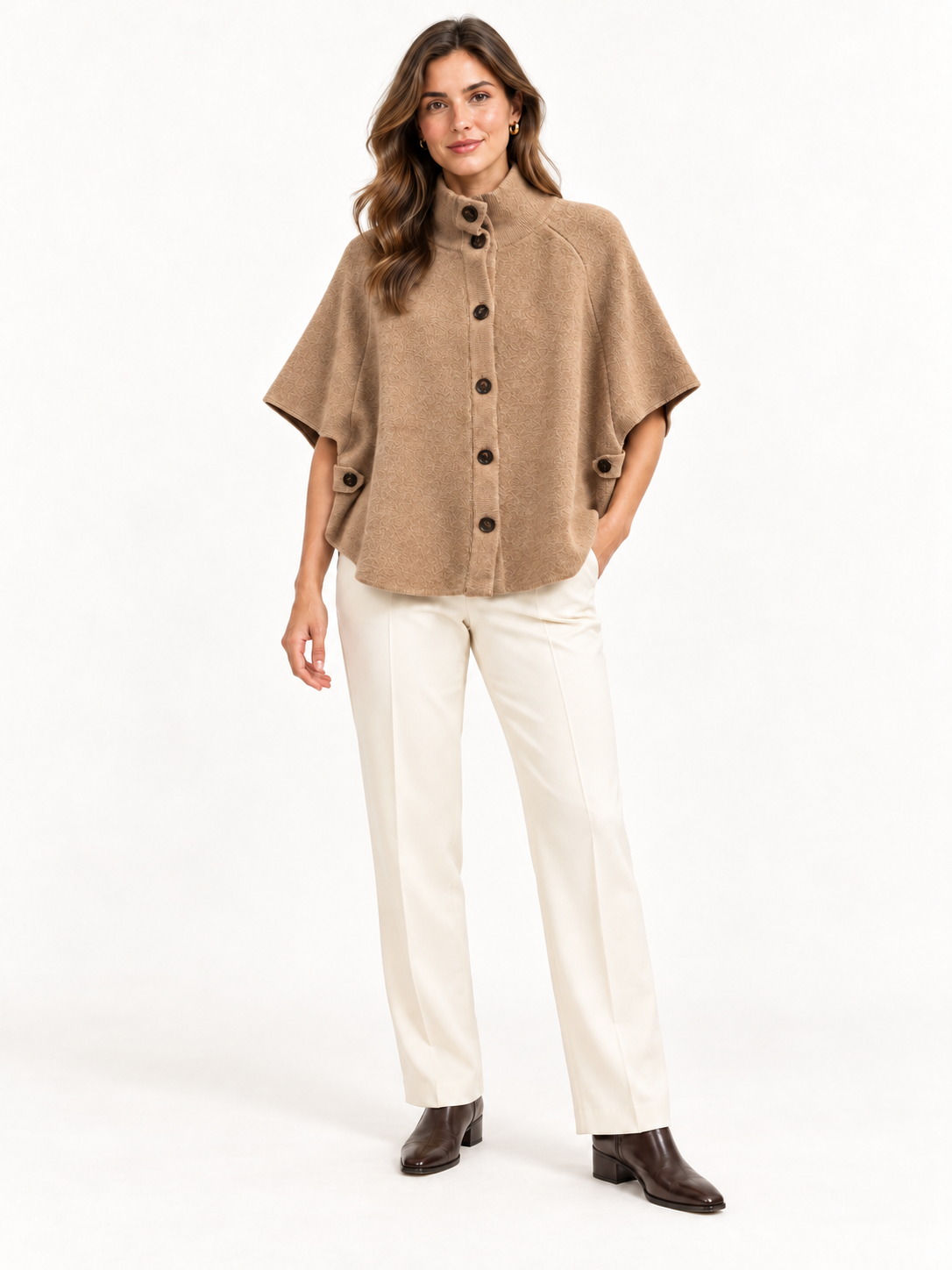 KNIT CAPE JACKET IN TAUPE