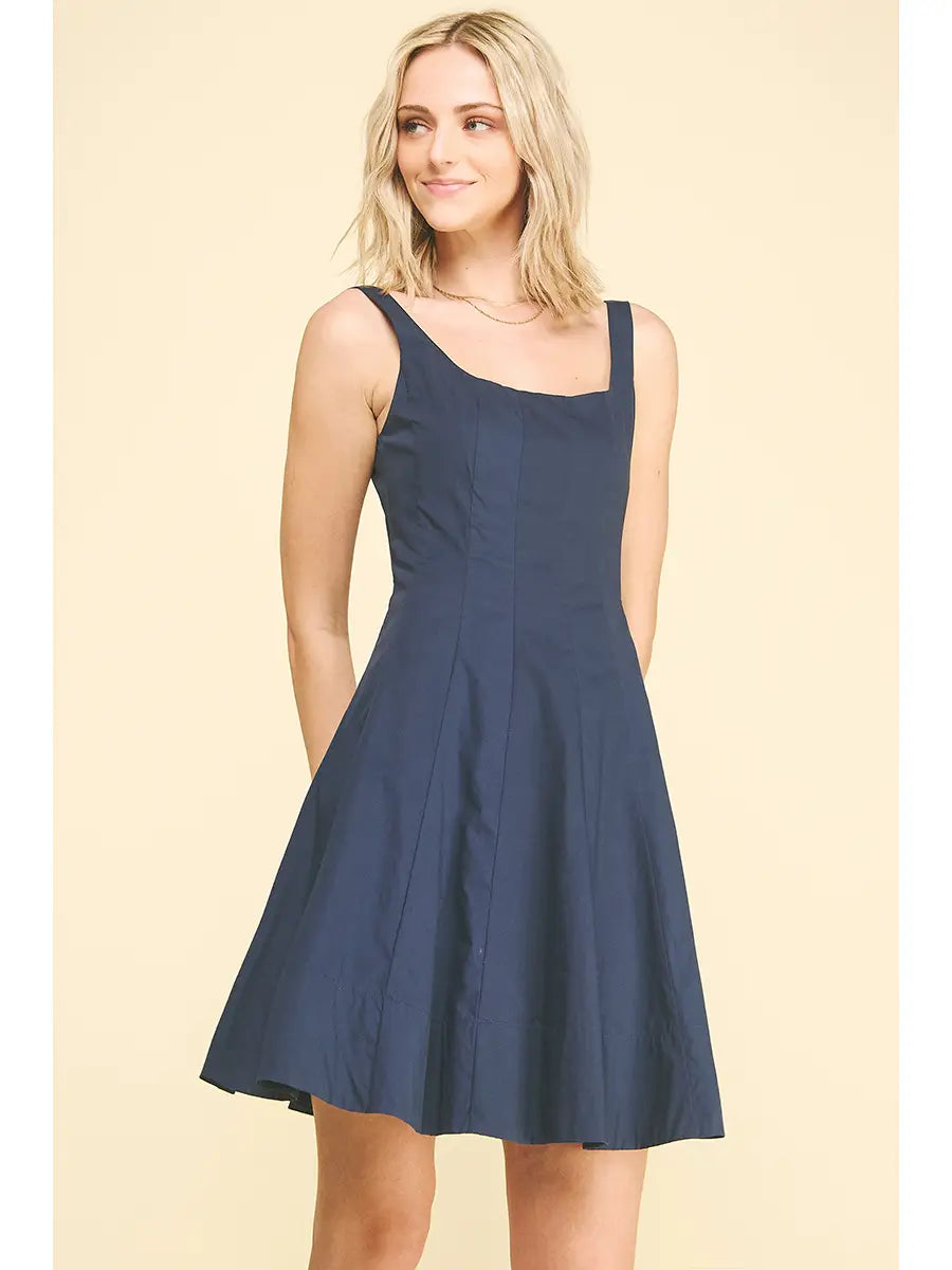 SQUARE NECK MINI DRESS IN NAVY