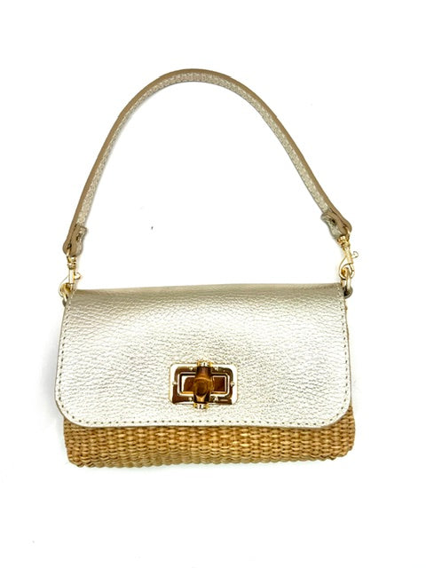 LEATHER BAMBOO CLASP & RAFFIA CROSSBODY (2 COLORS)