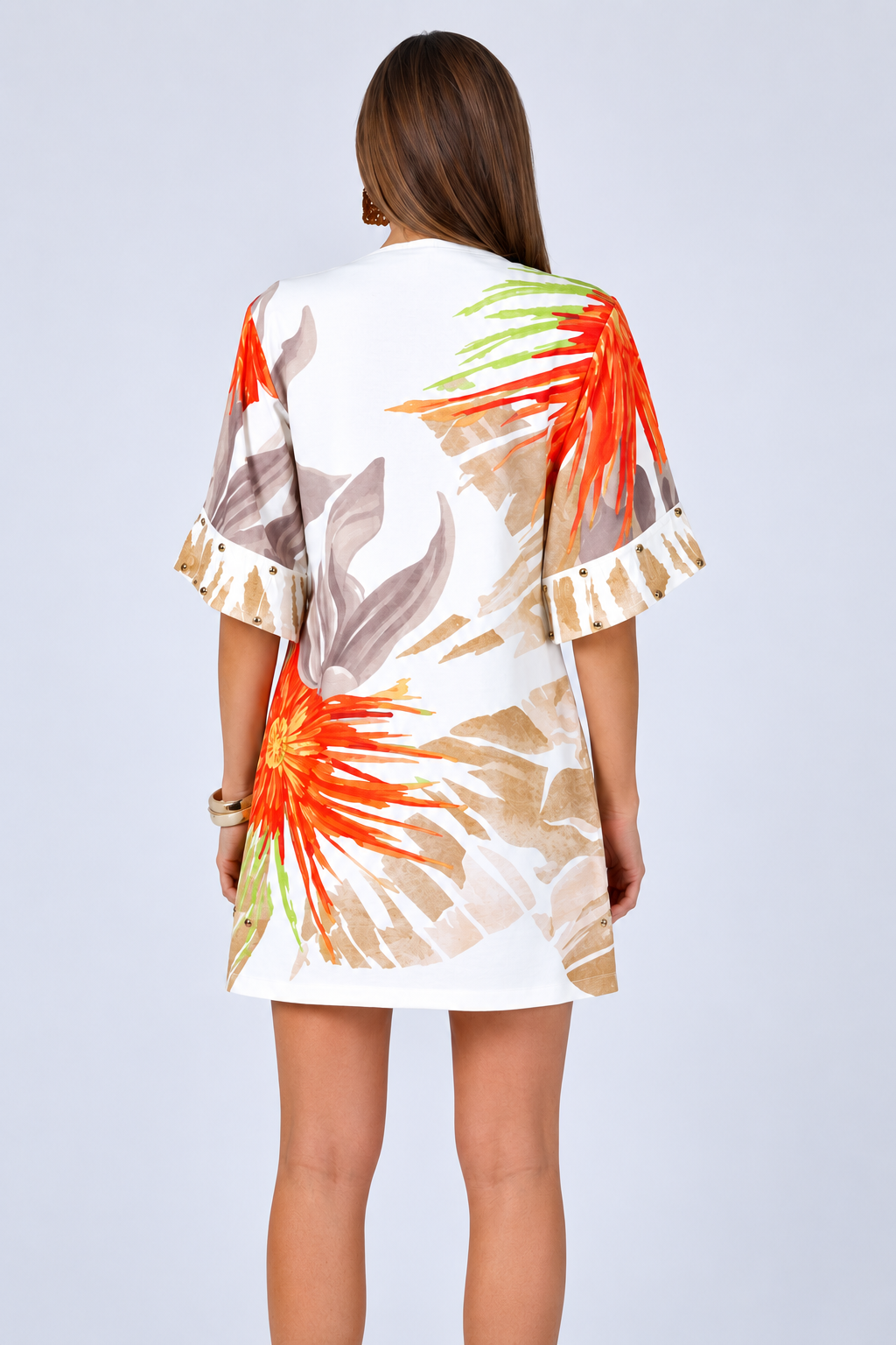 V NECK STUDDED FLORAL MINI DRESS
