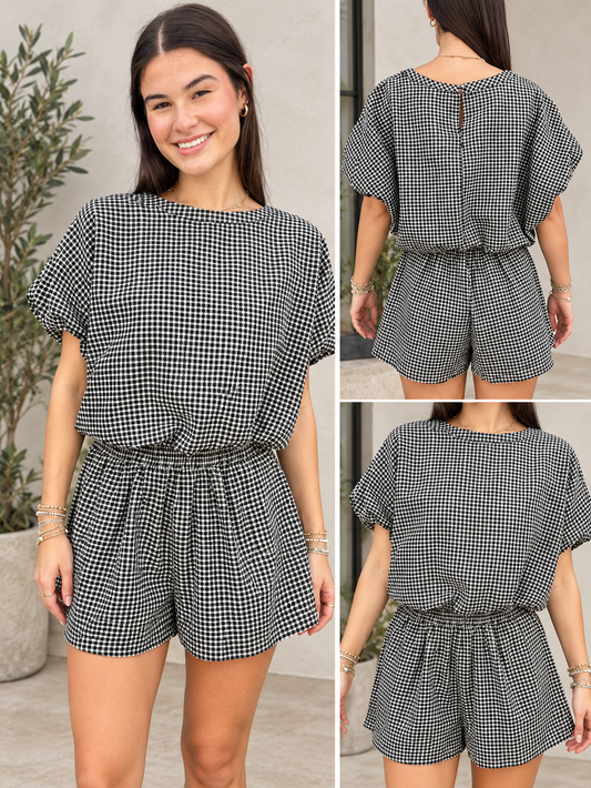 BLACK CHECK SHORTS SET