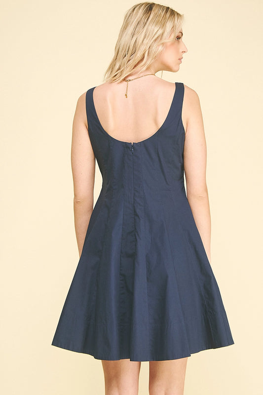 SQUARE NECK MINI DRESS IN NAVY
