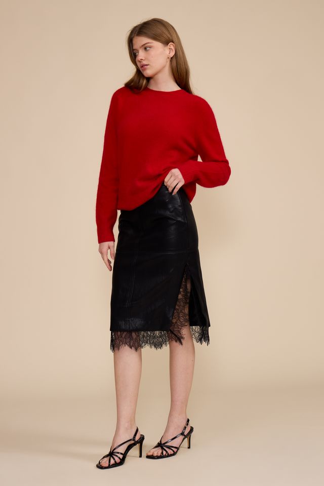 GREG LEATHER/LACE SKIRT IN BLACK
