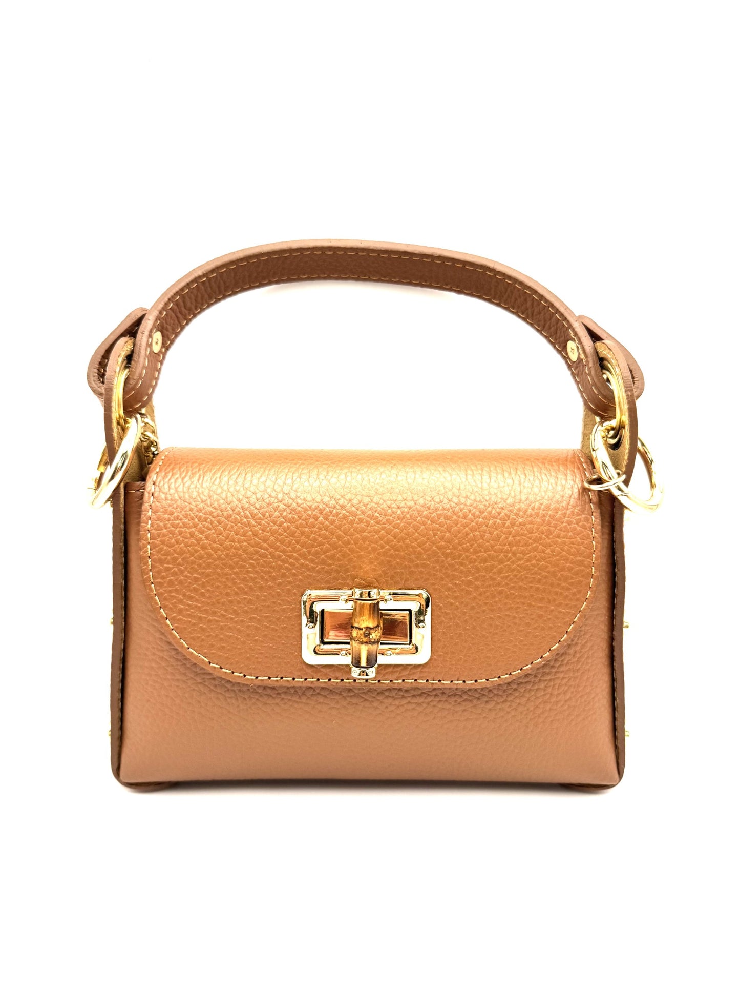 LEATHER TOP HANDLE BAG CAMEL