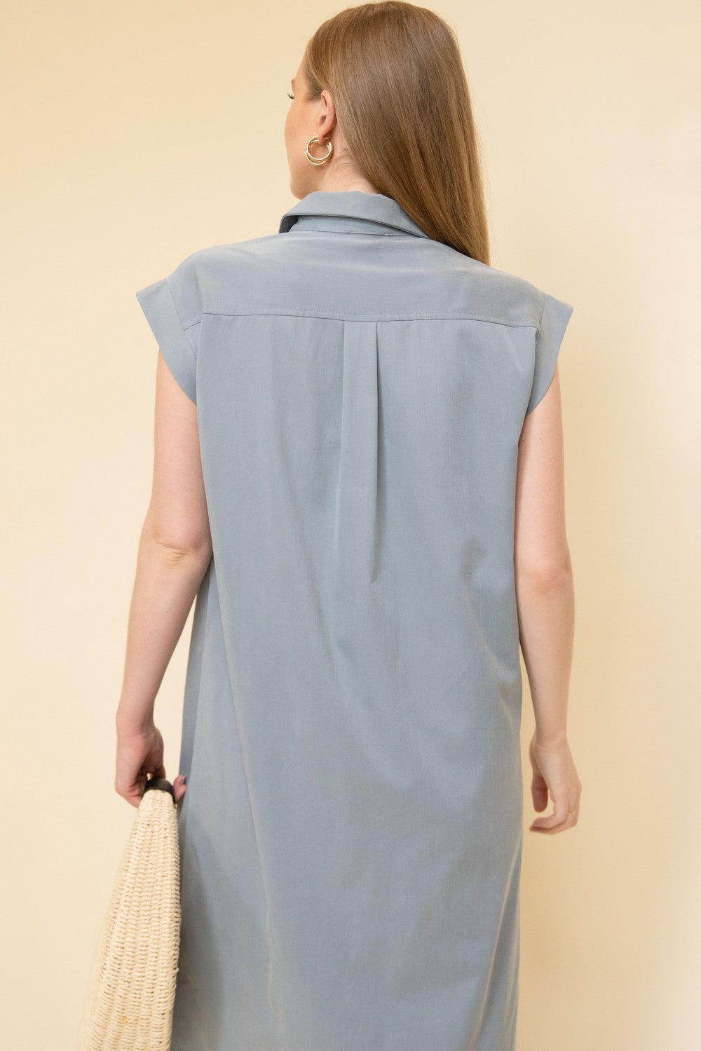 QUARTER BUTTON UP SLEEVELESS MIDI