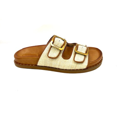 GRACE FOOTWEAR KIMOLOS CAMEL RAFFIA SLIDE