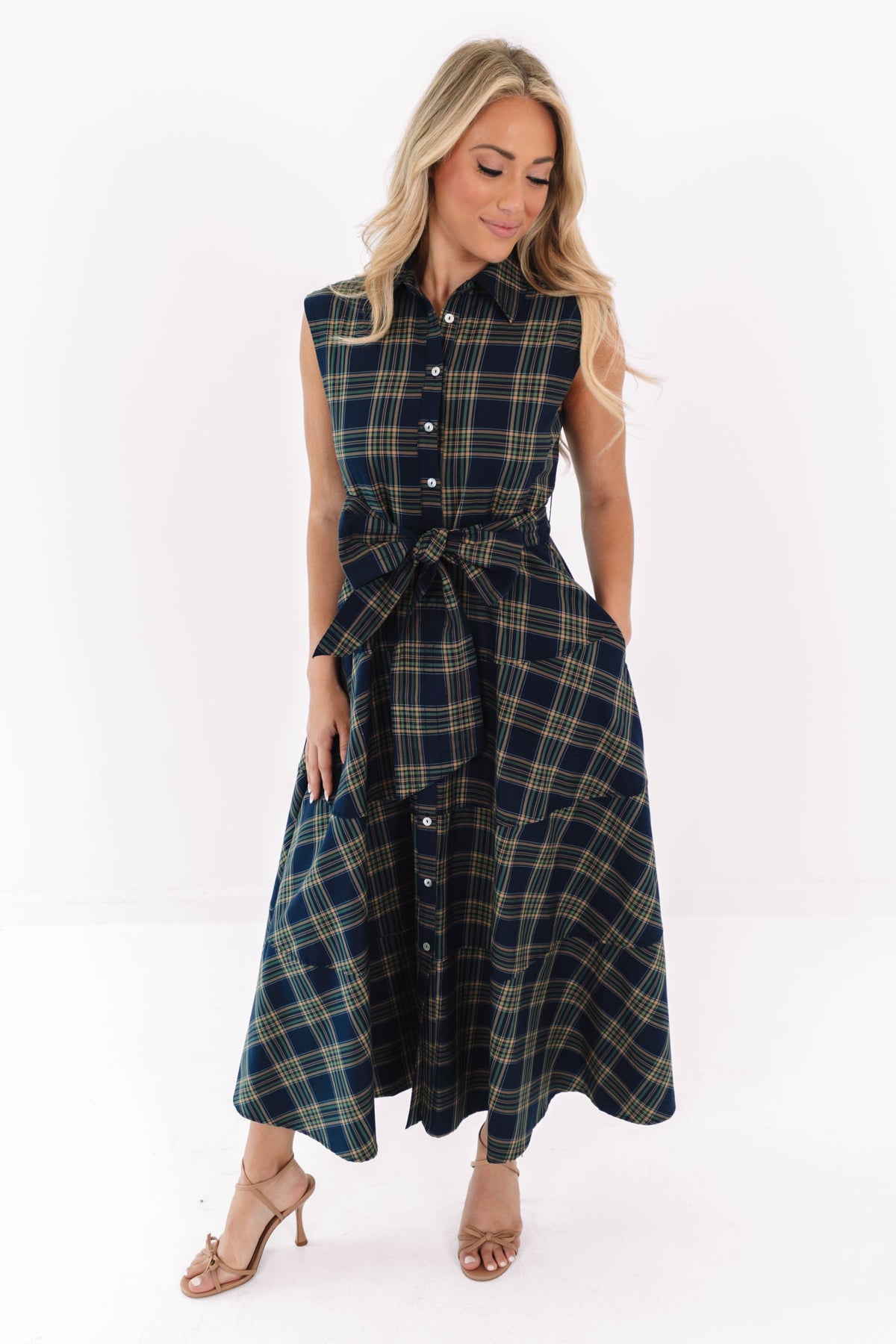 ETTA MIDI NAVY PLAID DRESS