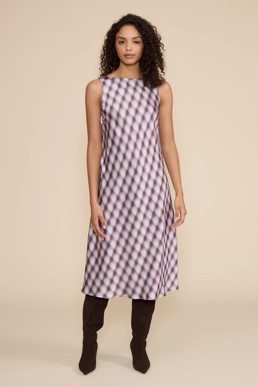 MEILINE LAVENDER CHECK MIDI DRESS