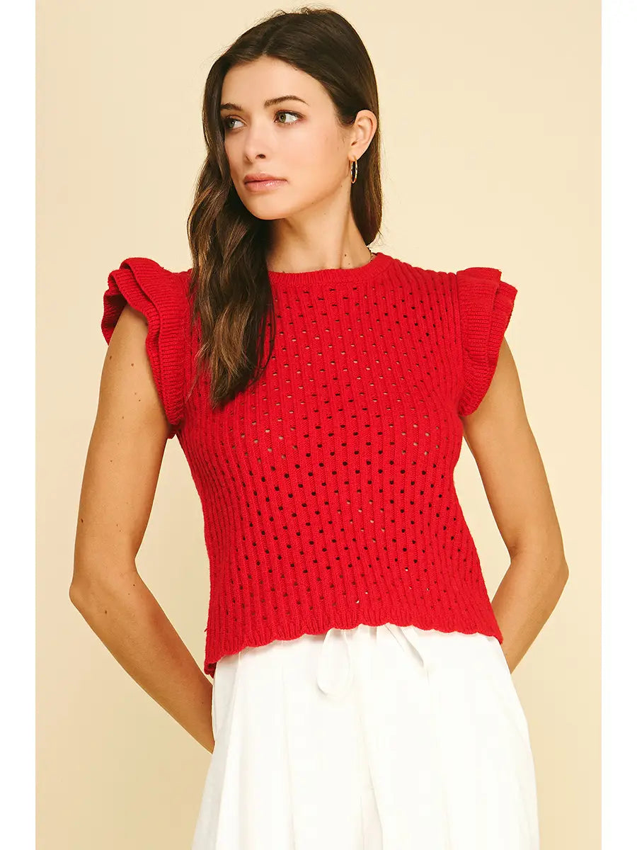 RUFFLE SLEEVE KNIT TOP