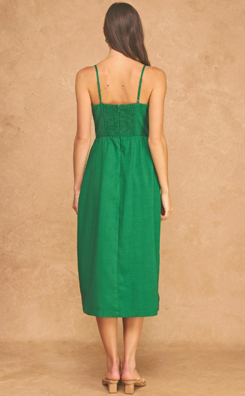 TOP STITCH FLOWER MIDI DRESS IN GREEN