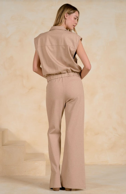 CAP SLEEVE ZIP JACKET IN TAUPE