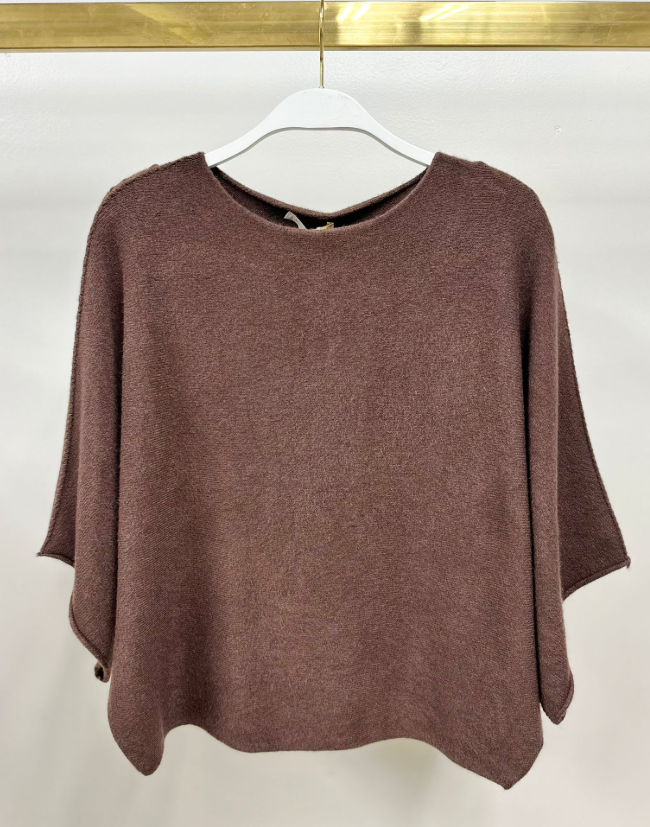 CREW NECK KNIT BATWING CHOCOLATE BROWN