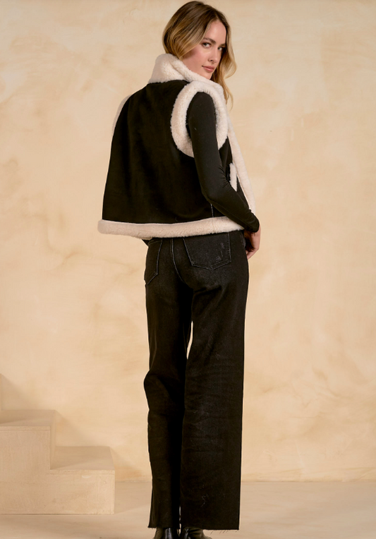 HIGH WAIST WIDE LEG BLACK DENIN PANT
