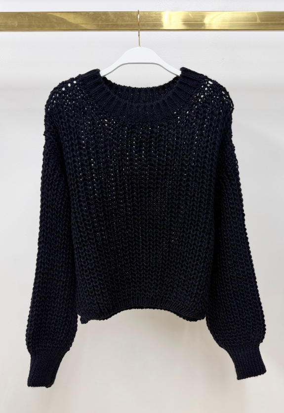 CROPPED CREW NECK NAVY SWEATER
