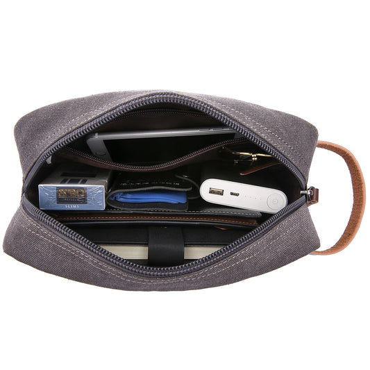 BROWN CANVAS DOPP KIT