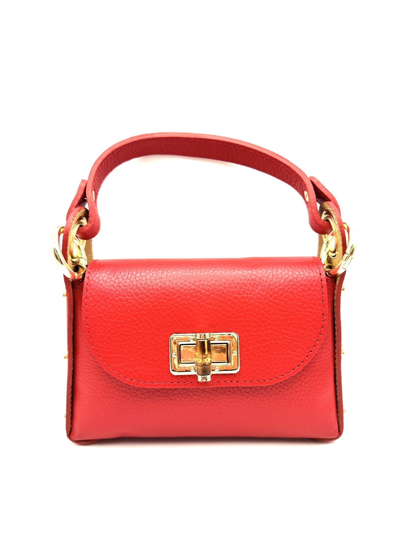 LEATHER TOP HANDLE BAG RED