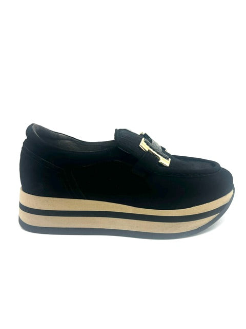 SOFTWAVES 7.78.141 VELOUR PONY BLACK LOAFER