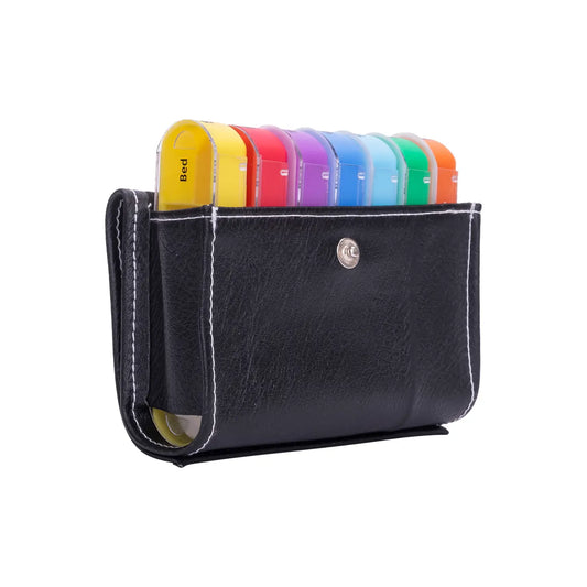 PILL ORGANZIER IN LEATHER TRAVEL POUCH