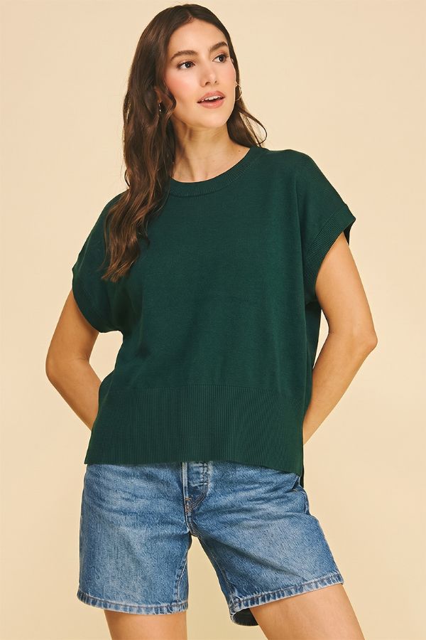 CAP SLEEVE KNIT FOREST GREEN