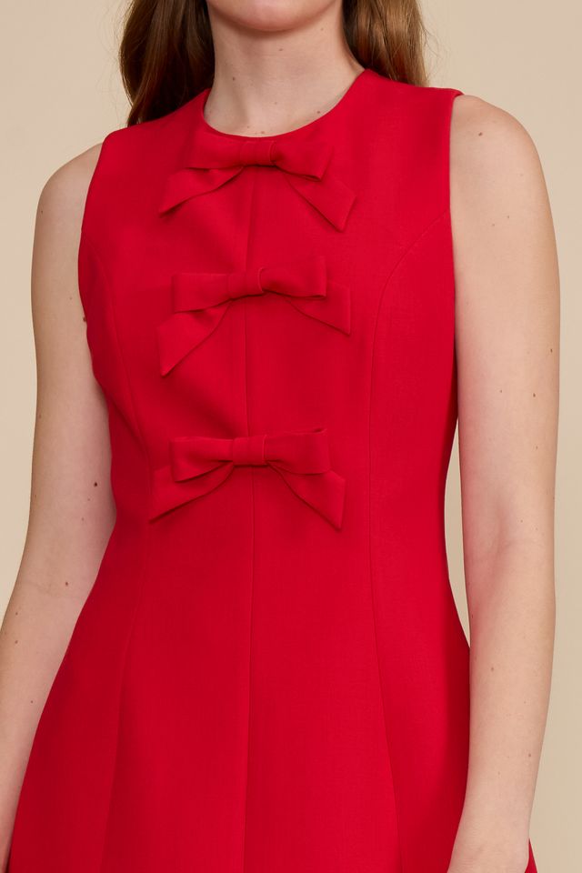EVA BOW MINI DRESS IN RED