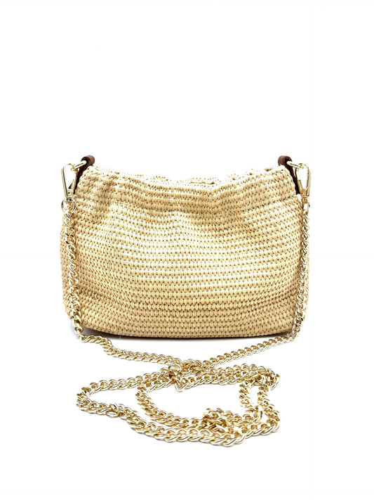 RAFFIA CLUTCH CROSSBODY HANDBAG BEIGE