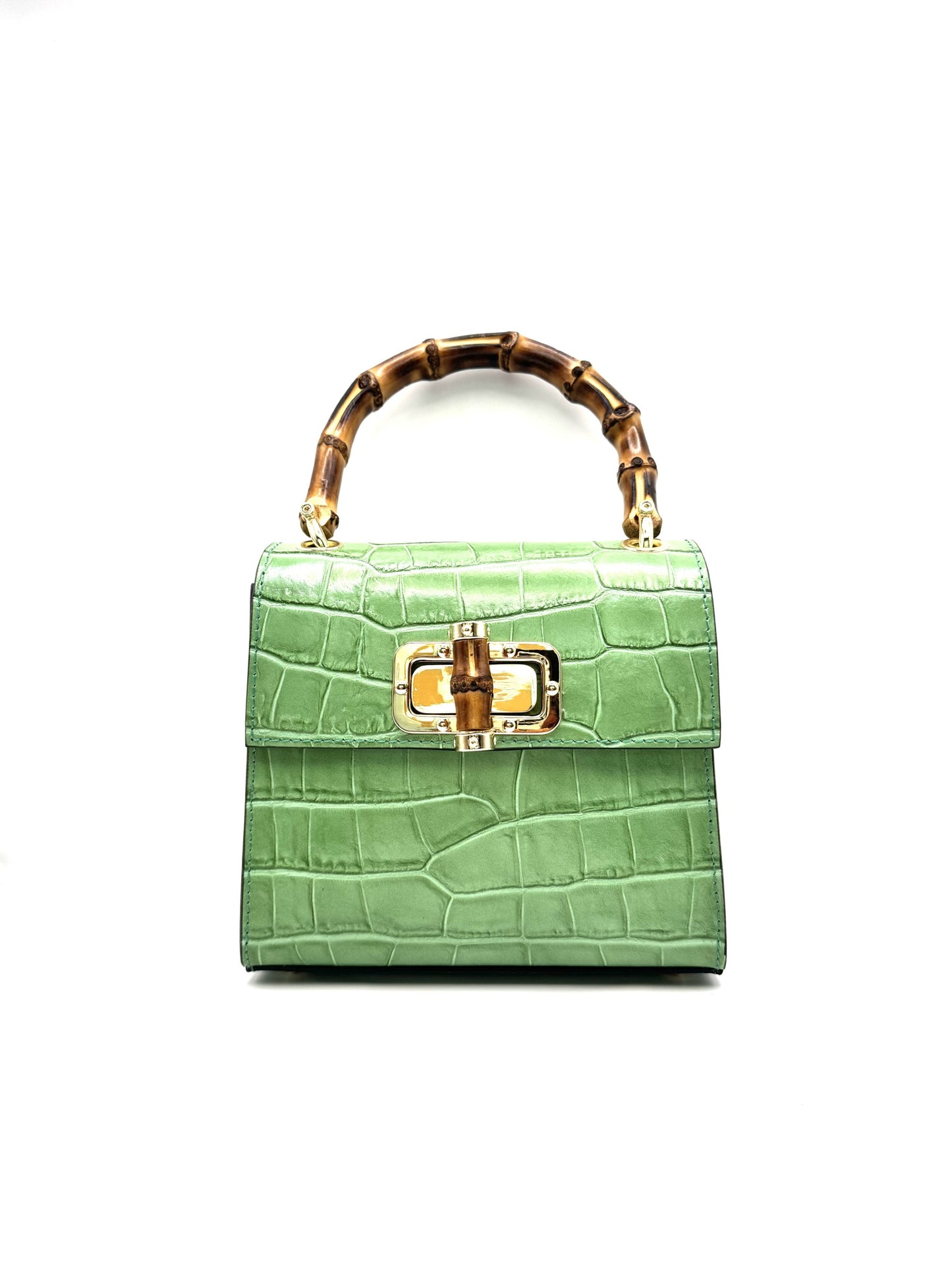 CROC-EMBOSSED BAMBOO HANDLE HANDBAG