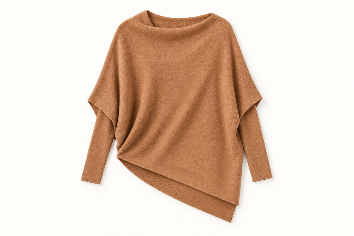 ASYMMETRICAL SWEATER IN CAMEL