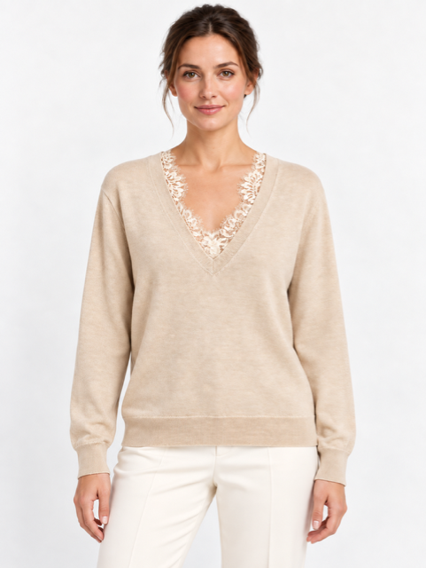 MARTY LACE TRIM KNIT SWEATER