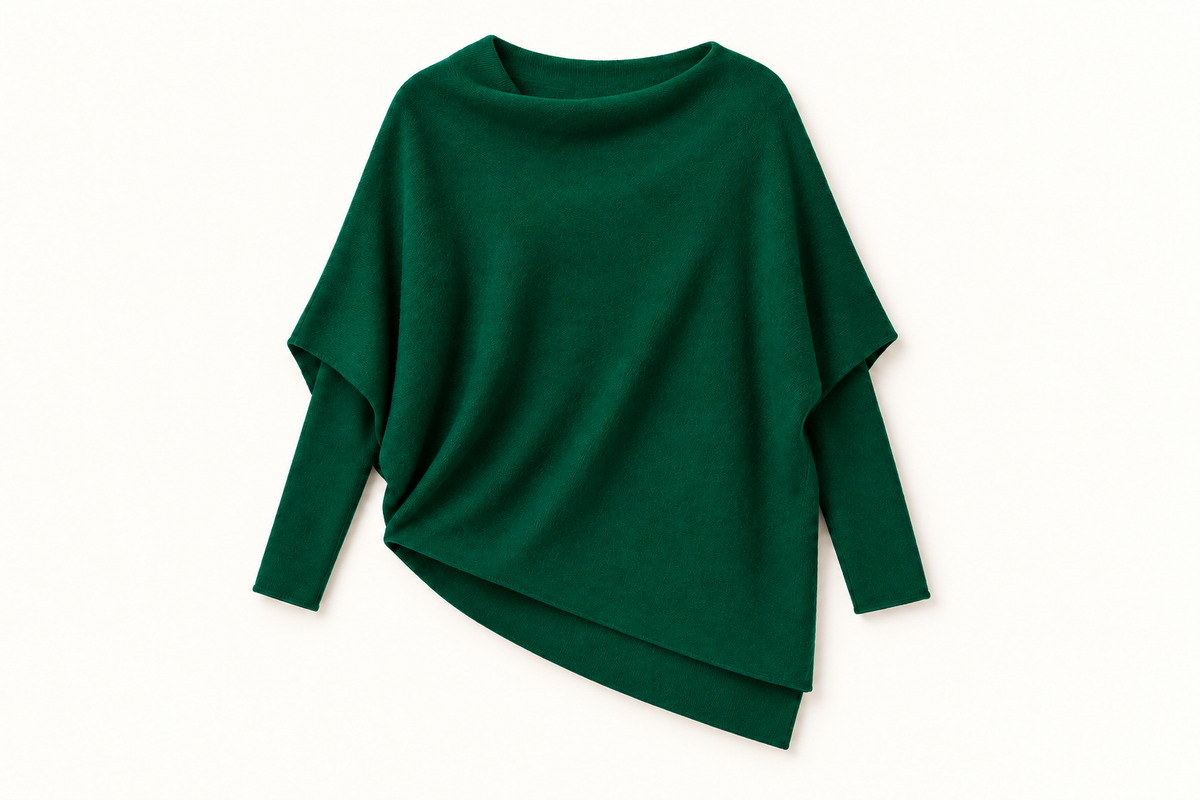 ASYMMETRICAL SWEATER IN HUNTER GREEN