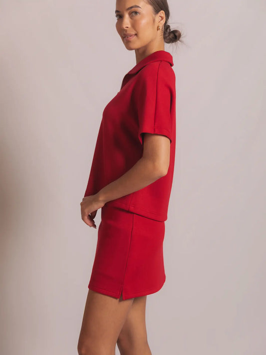 BUTTER MODAL QUARTER ZIP TOP IN RED