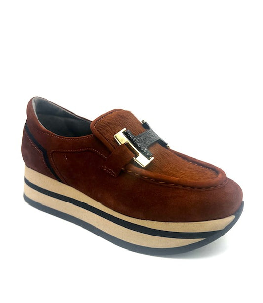 SOFTWAVES 7.78.141 VELOUR PONY BOURBON LOAFER