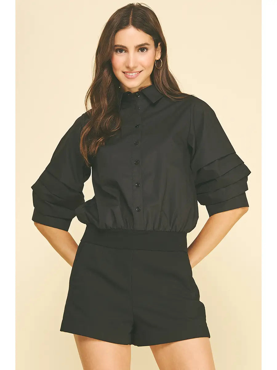CROPPED BANDED HEM BLOUSE (2 COLORS)