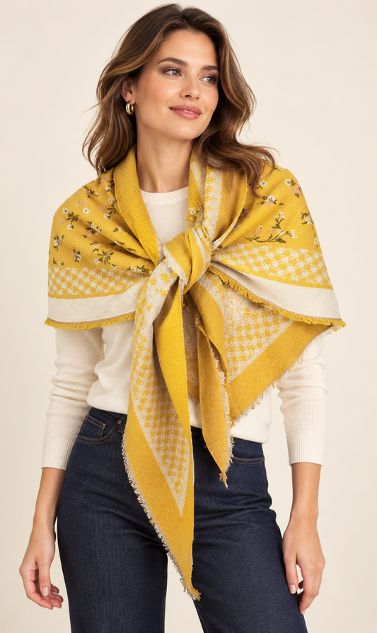 TRIANGLE SCARF YELLOW PRINT