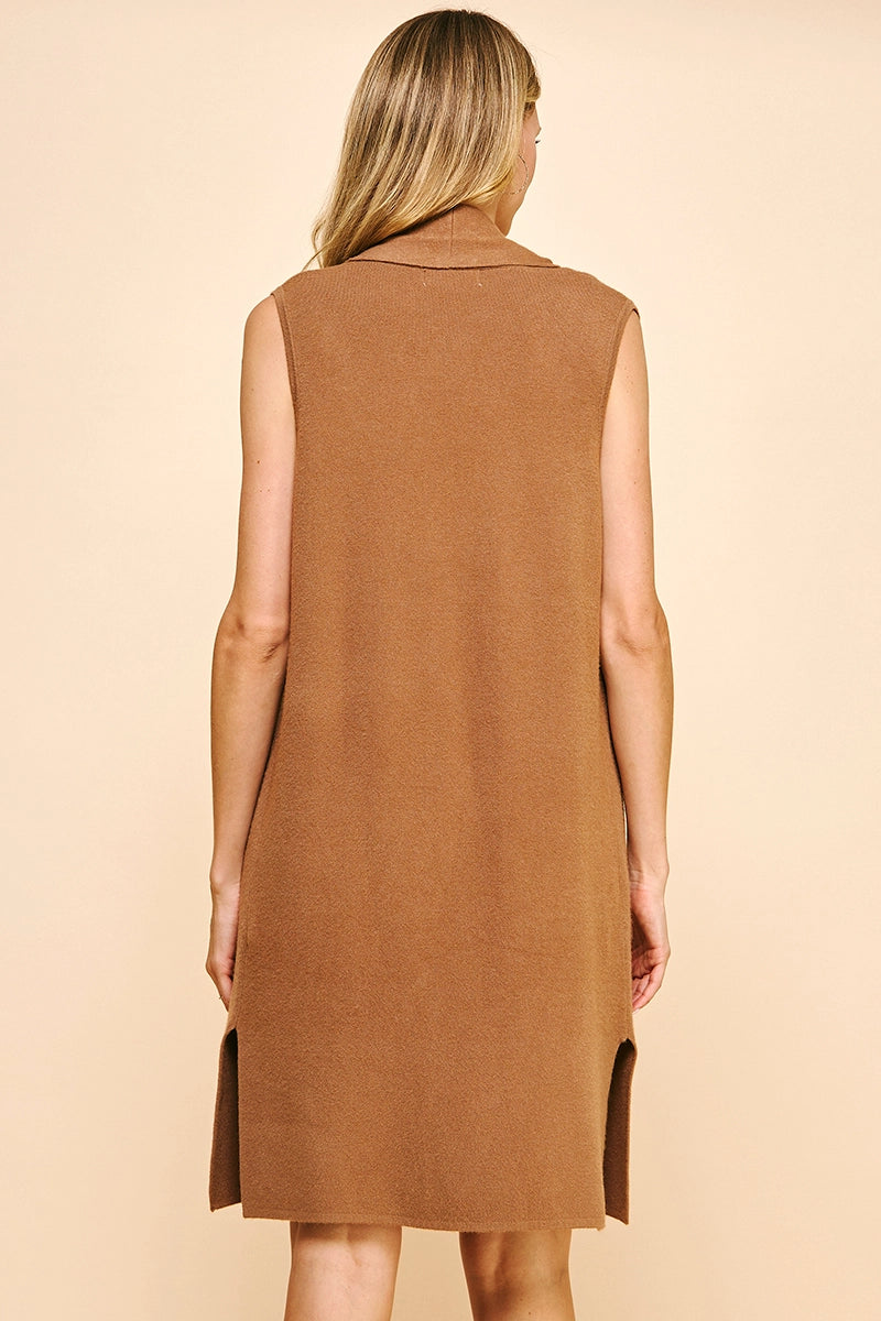 SLEEVELESS CARDIGAN CAMEL