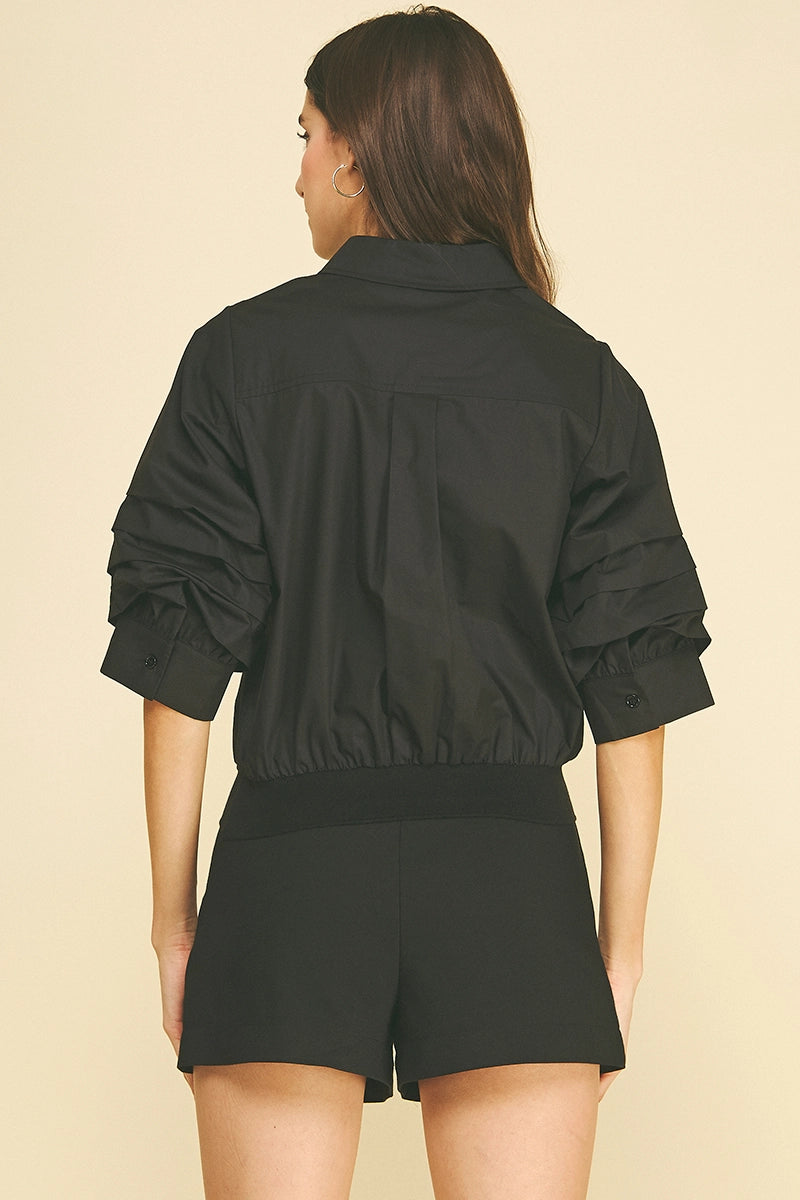 CROPPED BANDED HEM BLOUSE (2 COLORS)