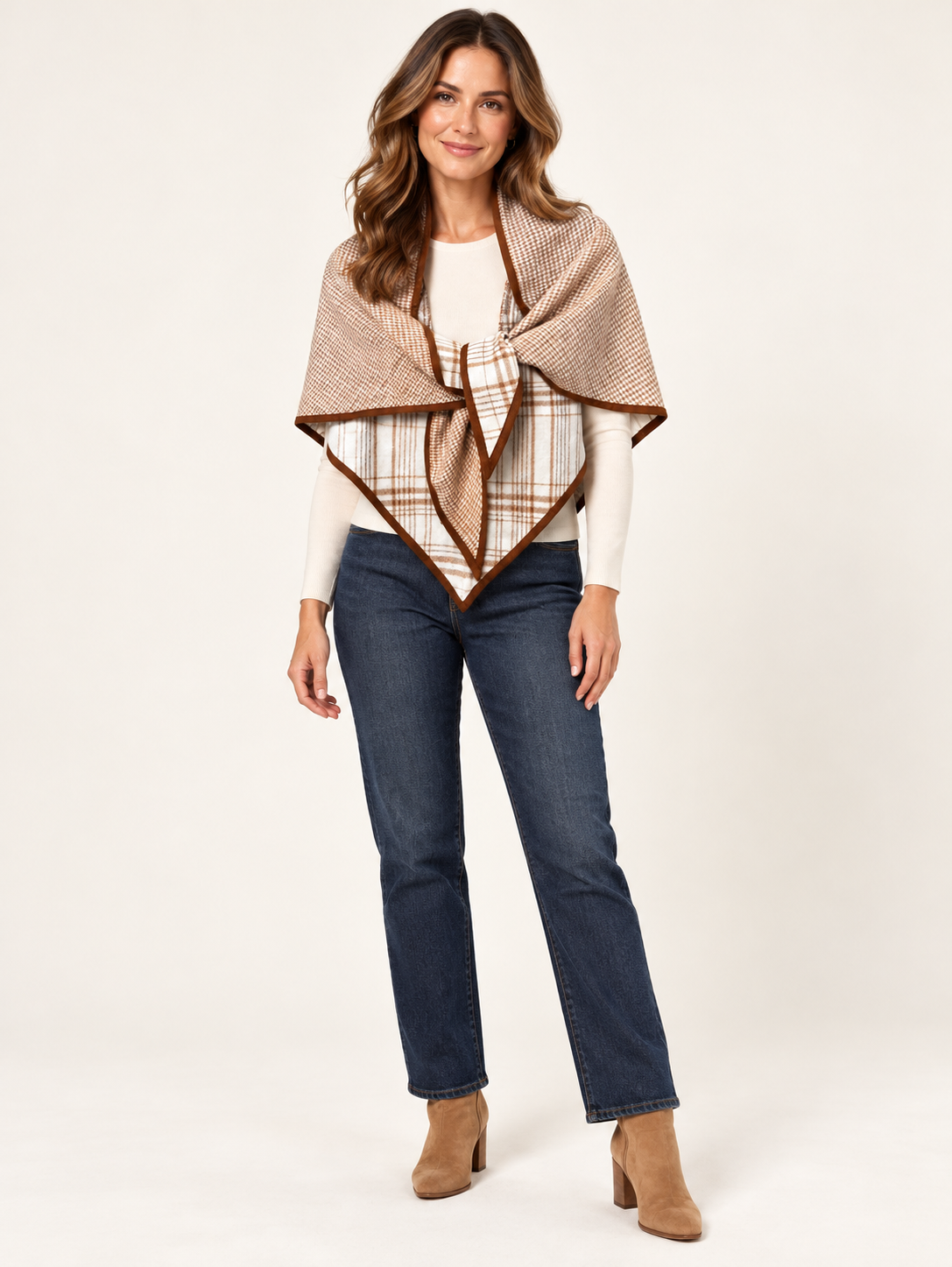 TRIANGLE SCARF BLUE PLAID DOUBLE SIDED