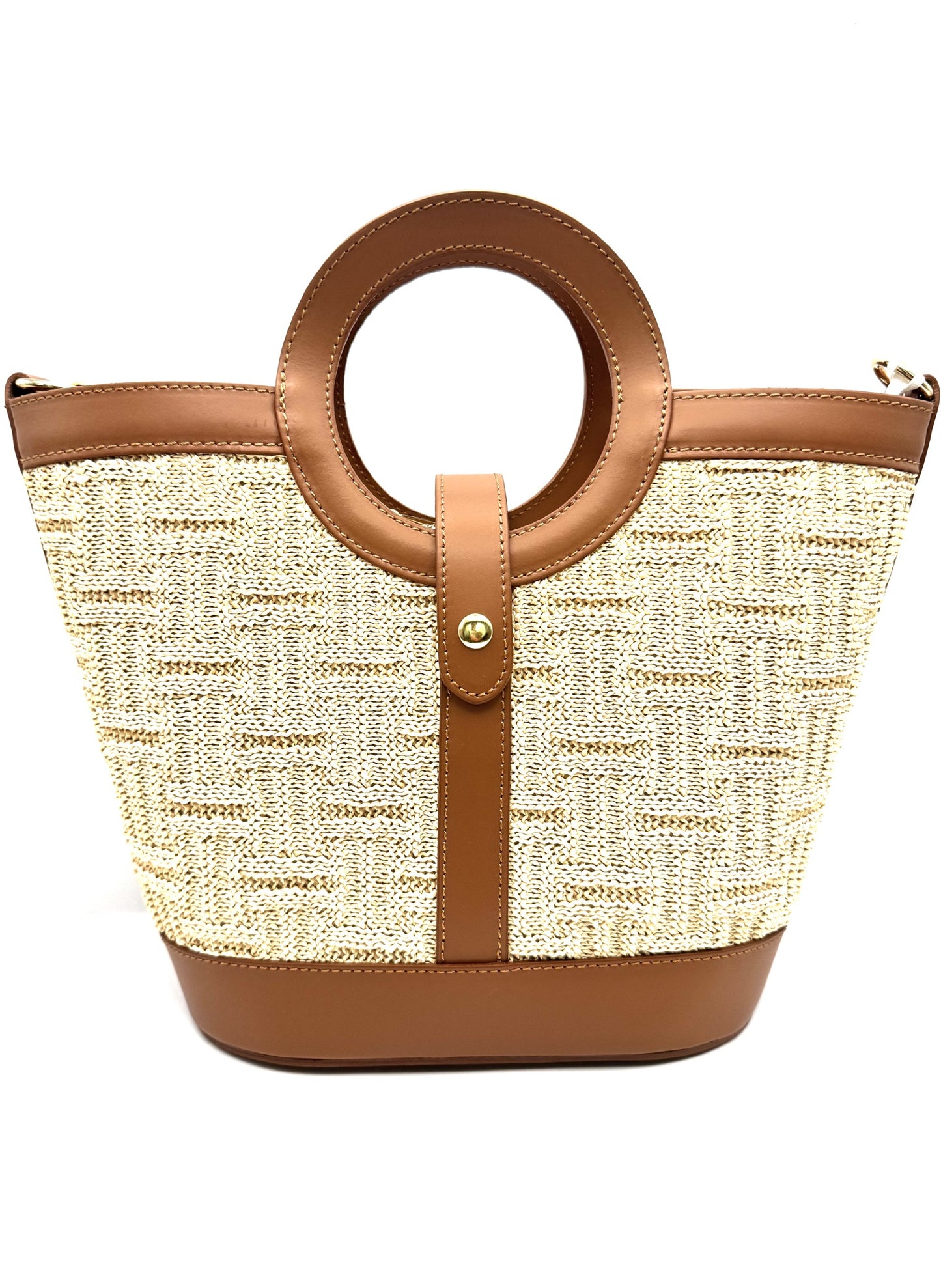 LEATHER/RAFFIA TOTE IN CAMEL
