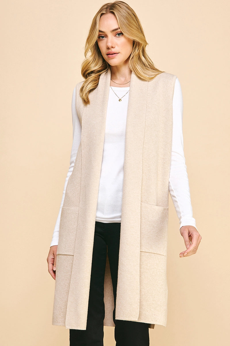 SLEEVELESS CARDIGAN OATMEAL