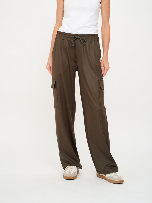 COATED CARGO OLIVE PANTS