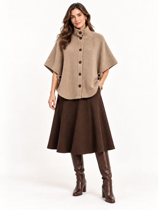 KNIT CAPE JACKET IN TAUPE