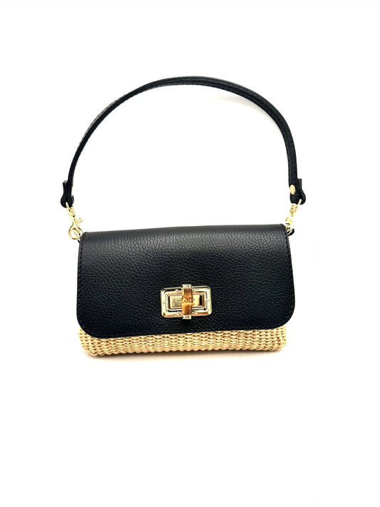 LEATHER BAMBOO CLASP & RAFFIA CROSSBODY (2 COLORS)