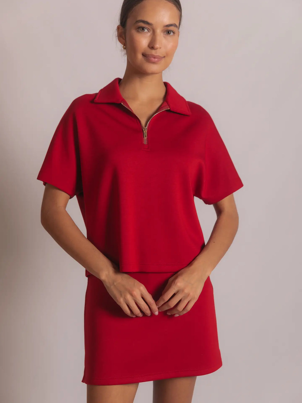 BUTTER MODAL QUARTER ZIP TOP IN RED