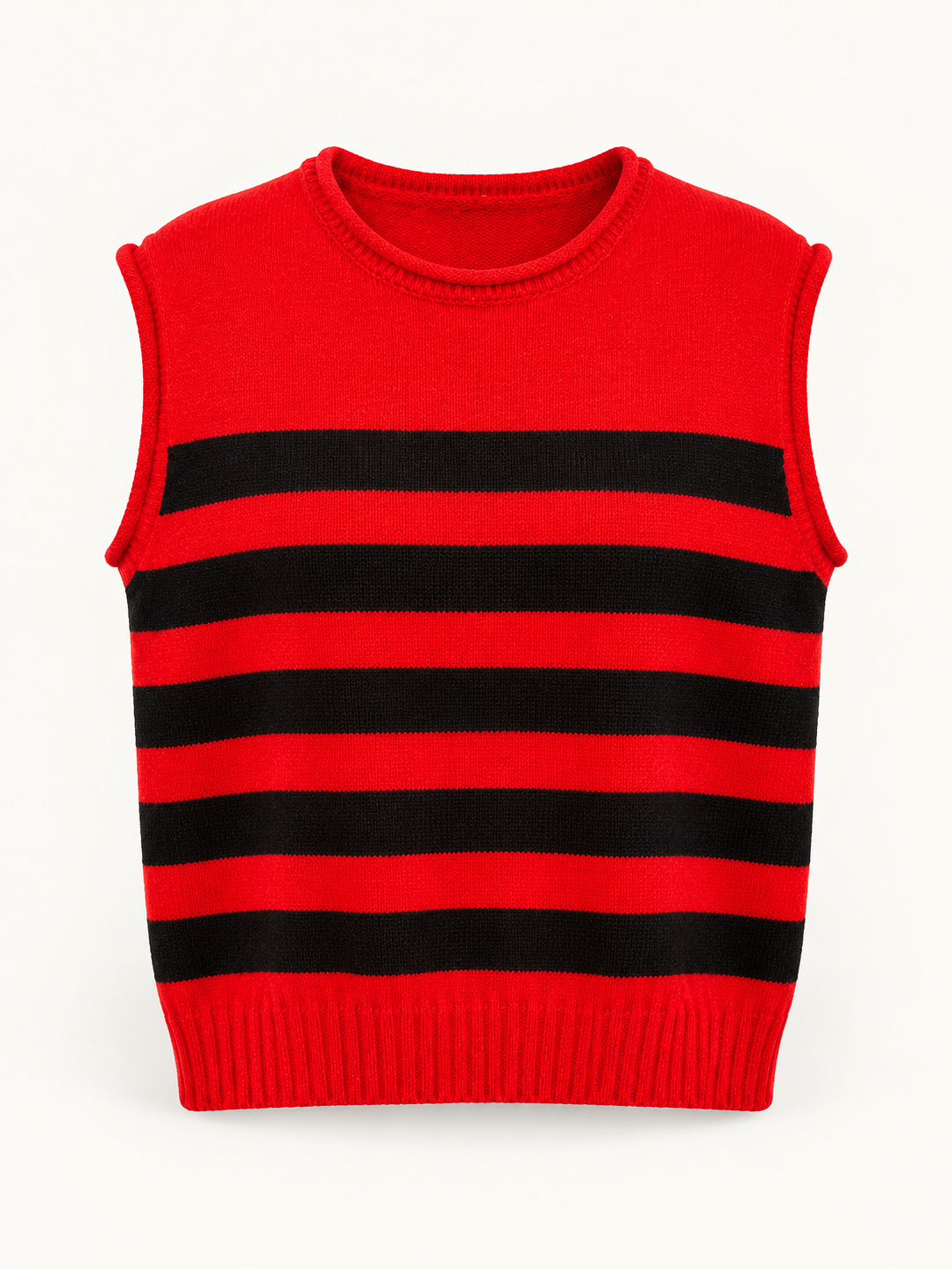 STRIPED SLEEVELESS SWEATER RED AND BLACK STRIPE