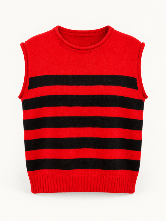 STRIPED SLEEVELESS SWEATER RED AND BLACK STRIPE