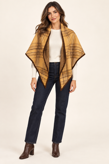 TRIANGLE SCARF SAND PLAID DOUBLE SIDED