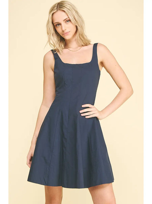 SQUARE NECK MINI DRESS IN NAVY