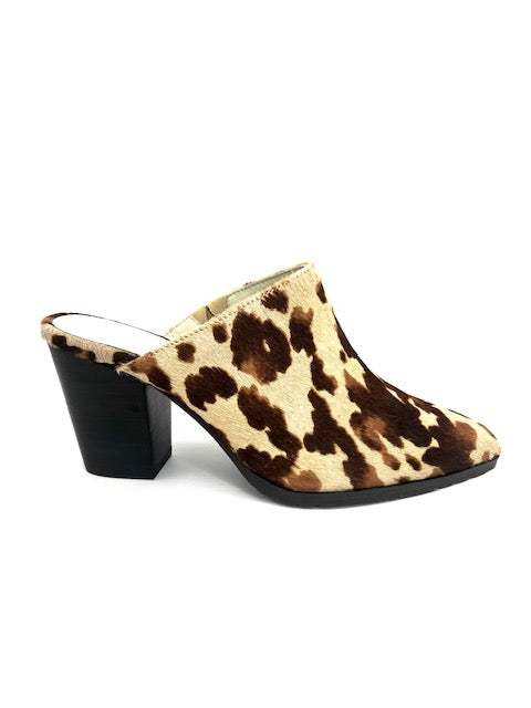 CHOCOLAT BLU EMERALD CREME BROWN CALF HAIR MULE