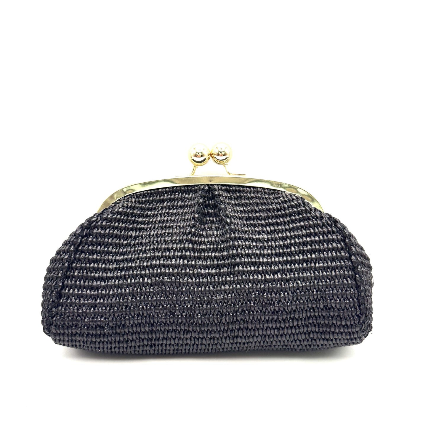 RAFFIA KISS-LOCK CLUTCH CROSSBODY BLACK