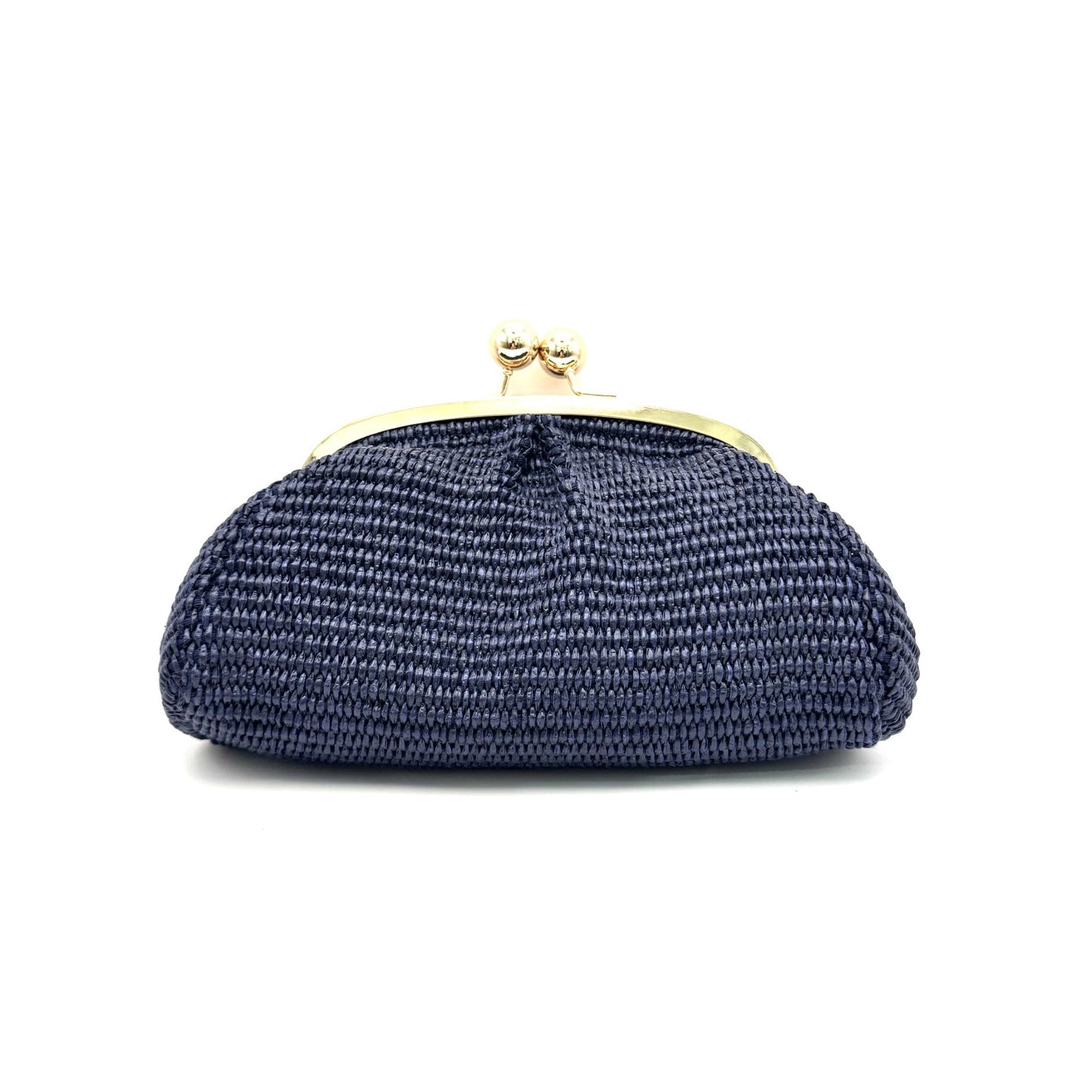 RAFFIA KISS-LOCK CLUTCH CROSSBODY NAVY