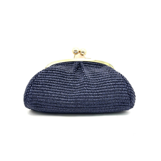 RAFFIA KISS-LOCK CLUTCH CROSSBODY NAVY